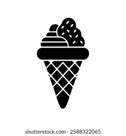 Cone ice cream silhouette icon vector flat illustration design on white background.