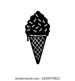 Cone ice cream silhouette icon vector flat design.