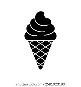 Cone ice cream silhouette vector flat illustration design on white background.