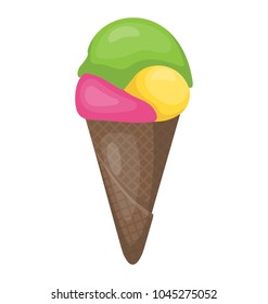 A cone of ice cream with three different flavors
