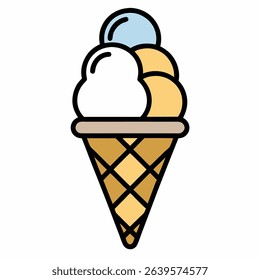 cone ice cream with three scope outline vector