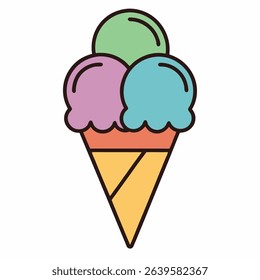 cone ice cream with three scope outline vector icon