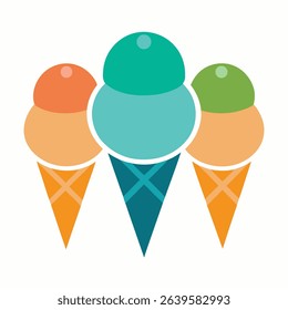 cone ice cream with three scope silhouette vector icon