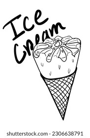 cone Ice cream with toppings, doodle , hand drawn sketch, creative