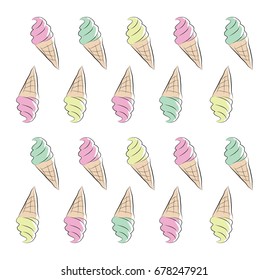cone ice cream vector doodle set
flat icon, summer texture illustration