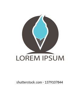 Cone ice cream vector icon logo. Ice Cream scoop symbol, logo illustration.