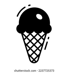 Cone ice cream vector icon, frozen food item