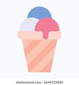 Cone Ice Cream Vector Icon, Fourth Of July Icon, Vector Style Flat Icon. 