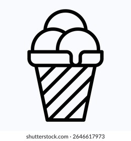 Cone Ice Cream Vector Icon, Fourth Of July Icon, Vector Style Lineal Icon. 