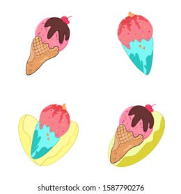 Cone ice cream vector illustration graphic design modern style, Hipster cream, Kawaii cute 