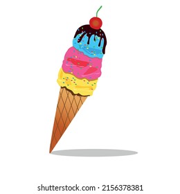 cone ice cream vector illustration. Flat design style. vector cone ice cream illustration on white background, Eps10.