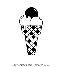 Cone ice cream vector illustration, delicious dessert, summer vacation