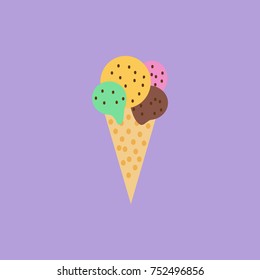 Cone ice cream vector isolated in violet background