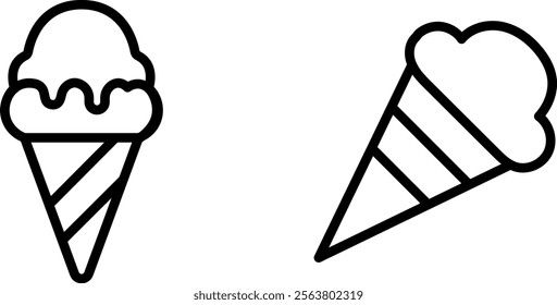 "Cone Ice Cream Vector Line Icon Set – Sweet Treats and Dessert Symbols"