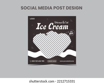 Cone ice cream web post design, social media marketing with cone ice cream, vector file 