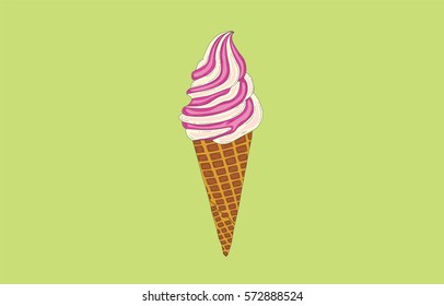 Cone icecream with sweet pink berry jam