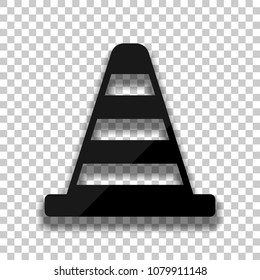 Cone Icon. Black glass icon with soft shadow on transparent background
