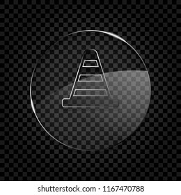 Cone Icon. Icon in circle glass bubble on dark transparent grid. Glass style