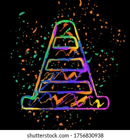 Icono de cono. Tinta coloreada con salpicaduras en fondo negro