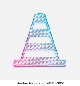 Icono Cone. Logo coloreado con líneas diagonales y degradado azul-rojo. Gráfico neón, efecto ligero