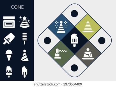 cone icon set. 13 filled cone icons.  Simple modern icons about  - Popsicle, Ice cream, Party hat, Cream, Cone, Barrier, Creme caramel