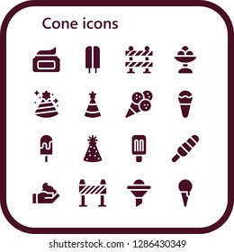  cone icon set. 16 filled cone icons. Simple modern icons about  - Cream, Popsicle, Barrier, Ice cream, Party hat, Funnel