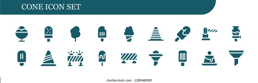  cone icon set. 18 filled cone icons. Simple modern icons about  - Ice cream, Cotton candy, Popsicle, Cone, Barrier, Funnel, Creme caramel