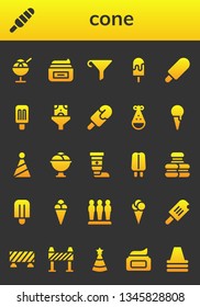 cone icon set. 26 filled cone icons.  Collection Of - Ice cream, Popsicle, Cream, Funnel, Party hat, Macaron, Barrier, Cone