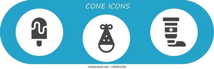  cone icon set. 3 filled cone icons.  Simple modern icons about  - Popsicle, Party hat, Cream
