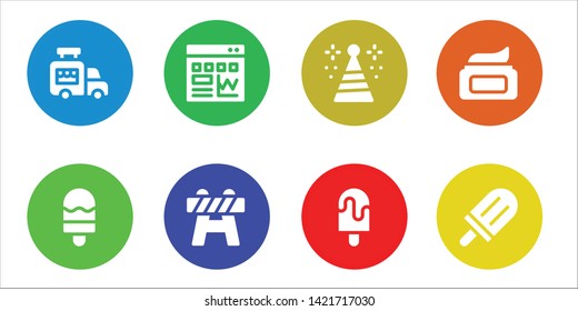 cone icon set. 8 filled cone icons.  Collection Of - Ice cream van, Ice cream, Traffic, Barrier, Party hat, Popsicle, Cream