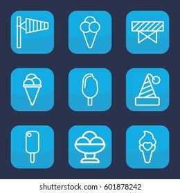 cone icon. Set of 9 outline cone icons such as wind cone, barrier, ice cream