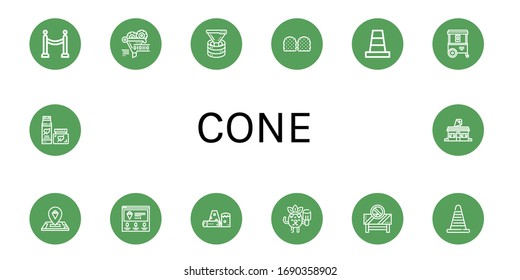 cone icon set. Collection of Barrier, Funnel, Gummy, Cone, Ice cream cart, Ice cream, Obstacle, Popsicle, Cream, Ice shop icons
