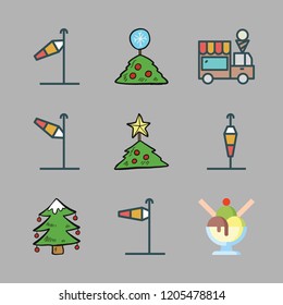 cone icon set. vector set about ice cream, wind sign and christmas tree icons set.