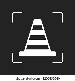 Cone Icon. White object in camera autofocus on dark background