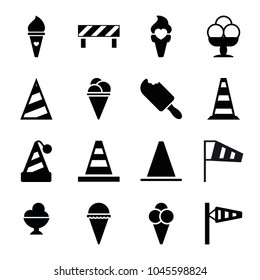 Cone icons. set of 16 editable filled cone icons such as party hat, ice cream