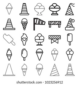 Cone icons. set of 25 editable outline cone icons such as barrier, ice cream