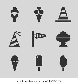 Cone icons set. set of 9 cone filled icons such as ice cream