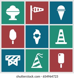 Cone icons set. set of 9 cone filled icons such as barrier, ice cream