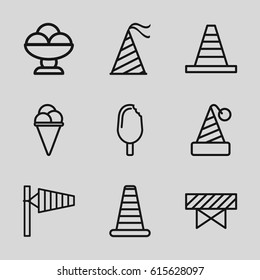 Cone icons set. set of 9 cone outline icons such as barrier, ice cream