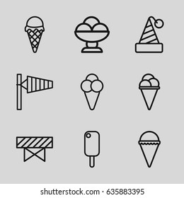 Cone icons set. set of 9 cone outline icons such as wind cone, barrier, ice cream
