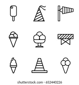 Cone icons set. set of 9 cone outline icons such as barrier, ice cream