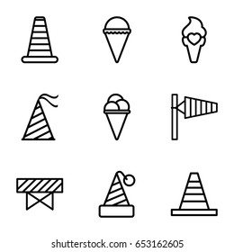 Cone icons set. set of 9 cone outline icons such as barrier, ice cream