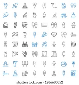 cone icons set. Collection of cone with ice cream, popsicle, party hat, traffic cone, cream, windsock, whipped cream, traffic barrier, ice cart. Editable and scalable icons.