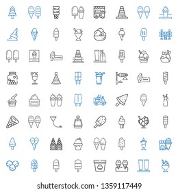 cone icons set. Collection of cone with ice cream, cream, popsicle, funnel, whipped cream, ice truck, windsock, party hat, cones, traffic cone. Editable and scalable cone icons.