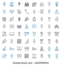 cone icons set. Collection of cone with ice cream, popsicle, cream, ice cream cart, traffic cone, pine, sorbet, windsock, ice truck, party hat. Editable and scalable icons.