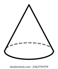 Cone - Isolated Modern Black Thick Crisp Lined and Dark Grey Dash Lined 3D Shape on a White Background Flat Illustration without Noise