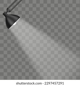 Vector de focos de luz de cono. Ilustración vectorial de los efectos de luz, escena de los focos aislada en fondo transparente