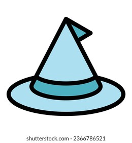 Cone magic hat icon outline vector. Circus trick. Wand show color flat