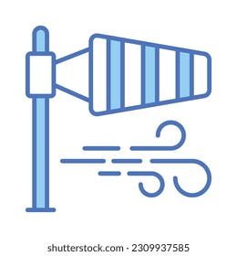 A cone mounted on a mast showcasing windsock icon, Getting weather forecasting tool, editable icon of windbag