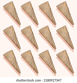 Patrón de cono. Patrón de ilustración del cono de helado de dibujo manual en fondo beige.